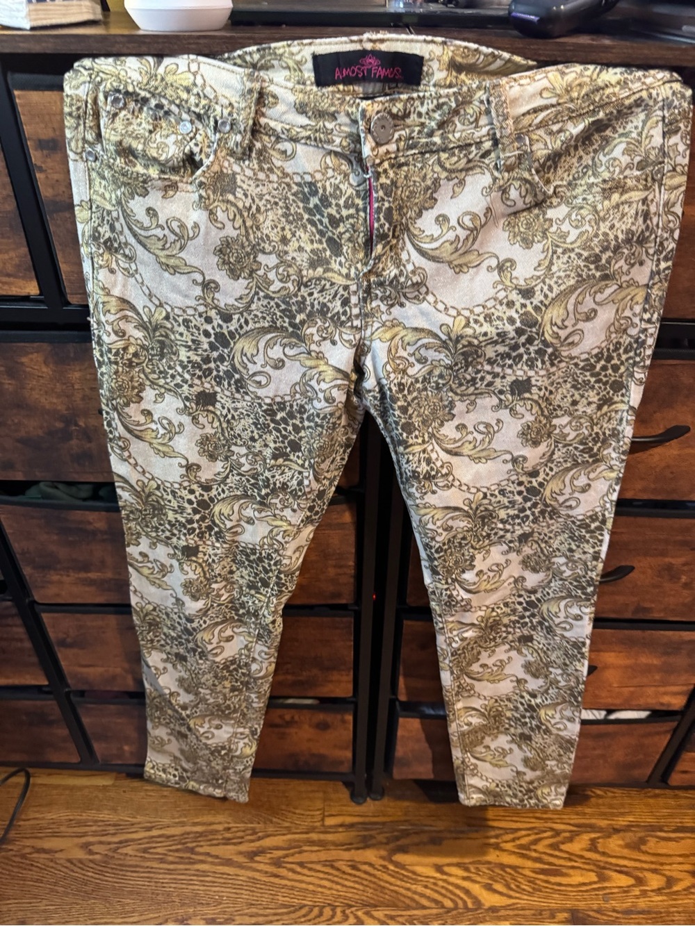 Almost Famous Olive & Cream Paisley Skinny Jeans